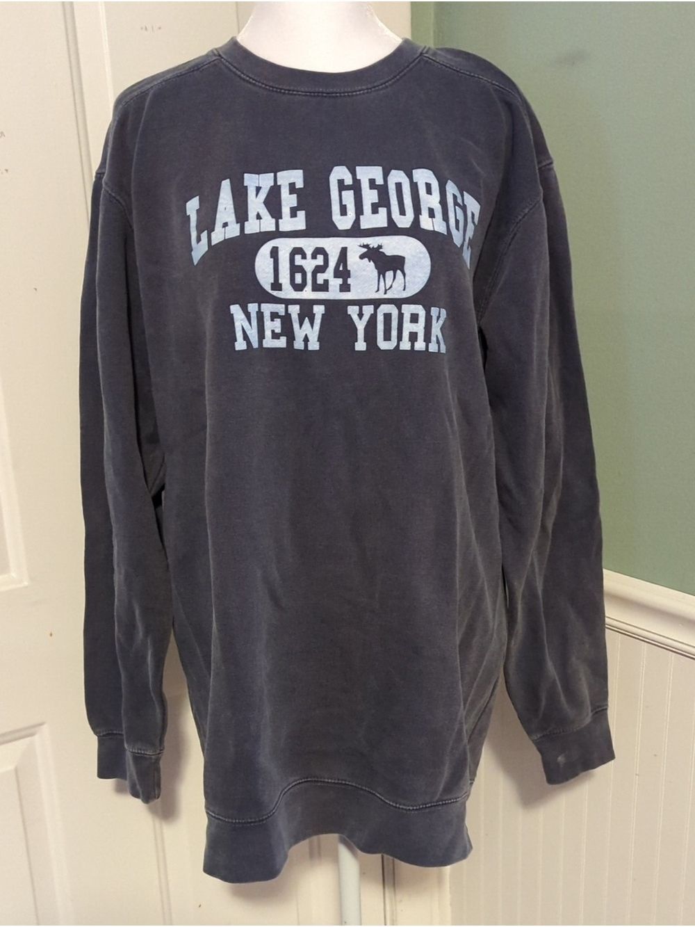 Lake George New York Crewneck Sweatshirt Charcoal Medium Unisex Fleece